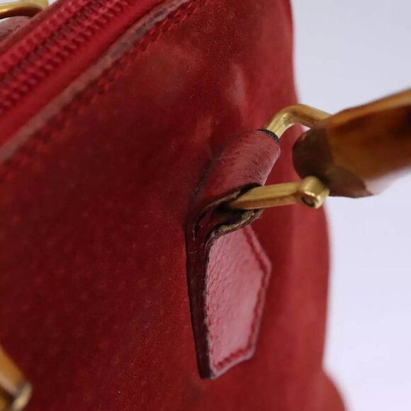 GUCCI Bamboo Hand Bag Suede Red 000 12740290 Auth yt1007 - Picture 13 of 16